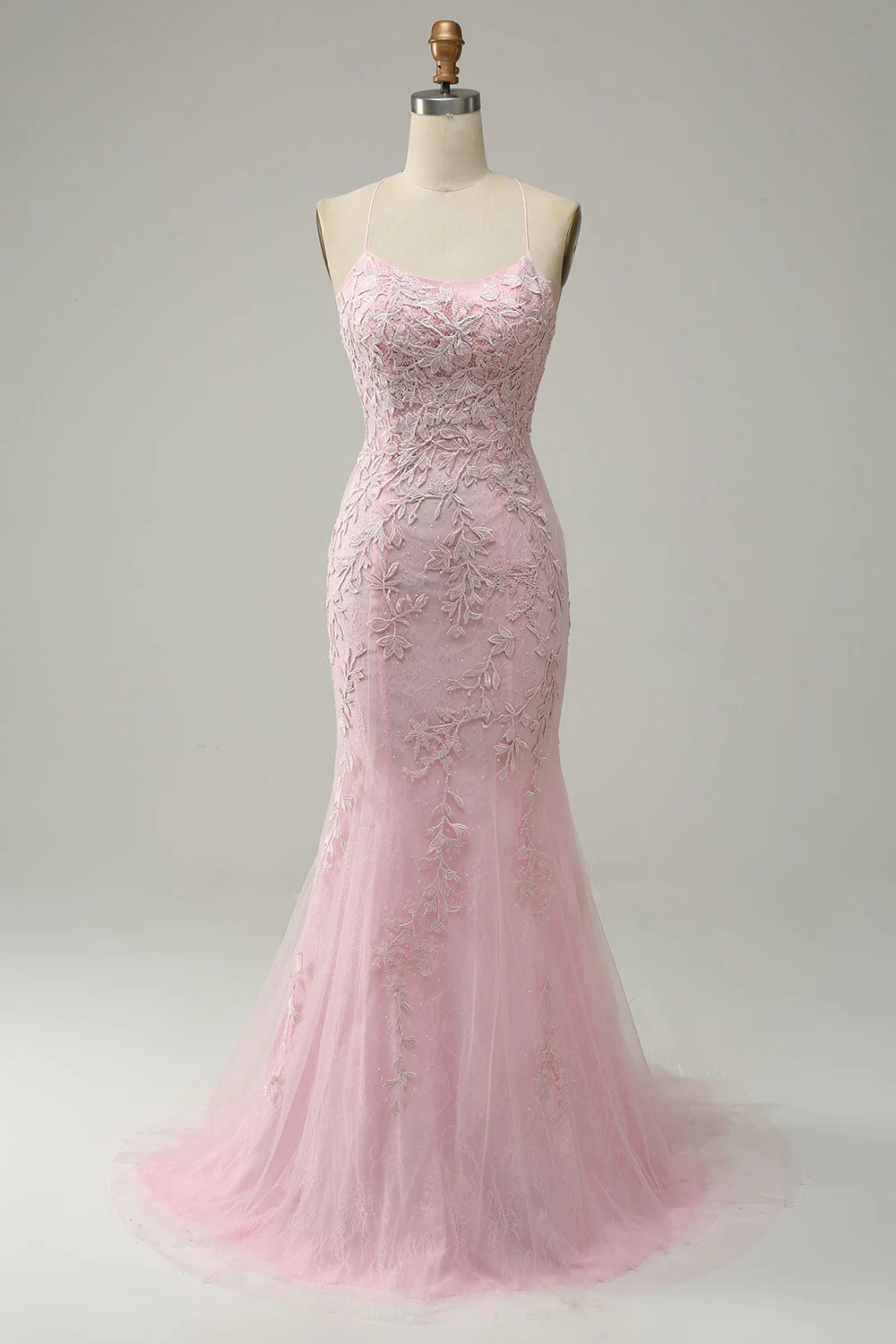 Coral Backless Long Prom Dress with Appliques - Image 18