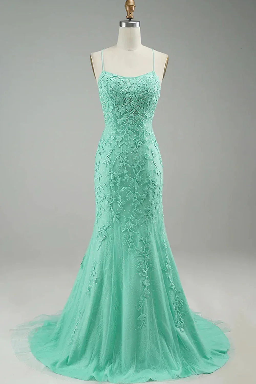 Coral Backless Long Prom Dress with Appliques - Image 22