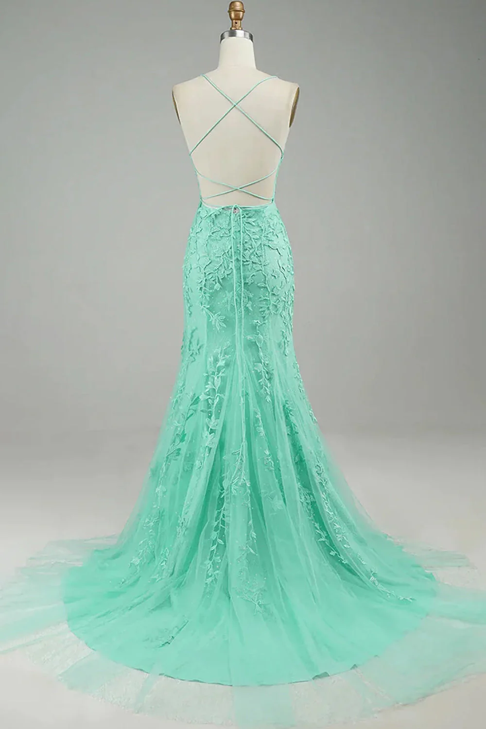 Coral Backless Long Prom Dress with Appliques - Image 23