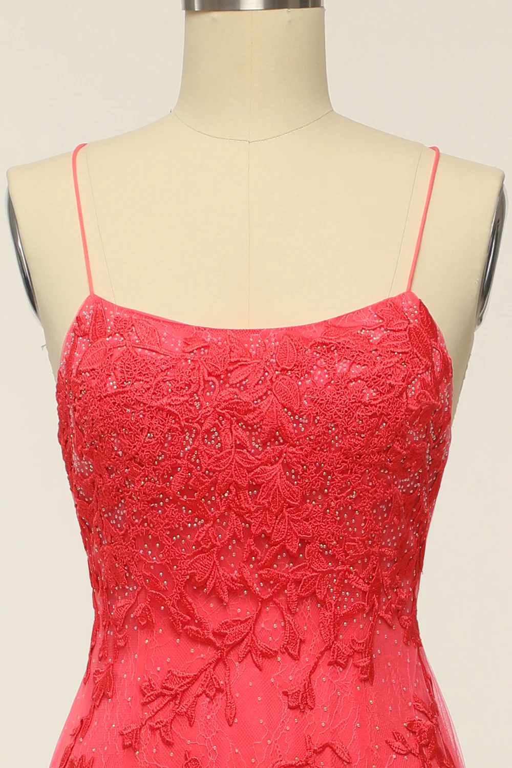 Coral Backless Long Prom Dress with Appliques - Image 4