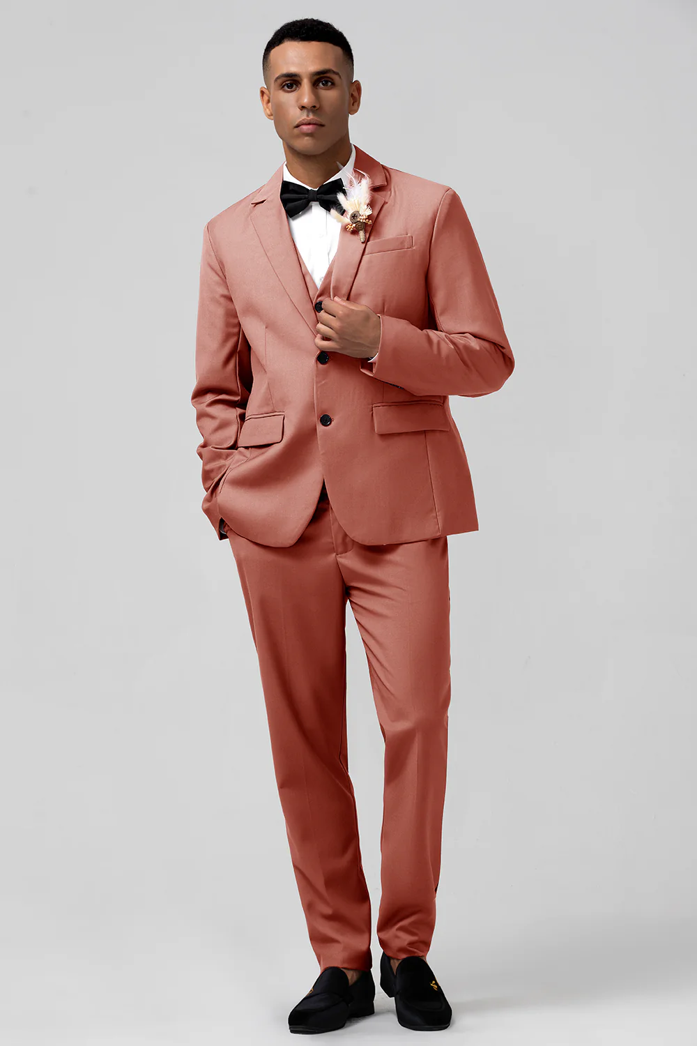 Coral Notched Lapel Single Breasted 3 Pieces Men's Suits - Image 11