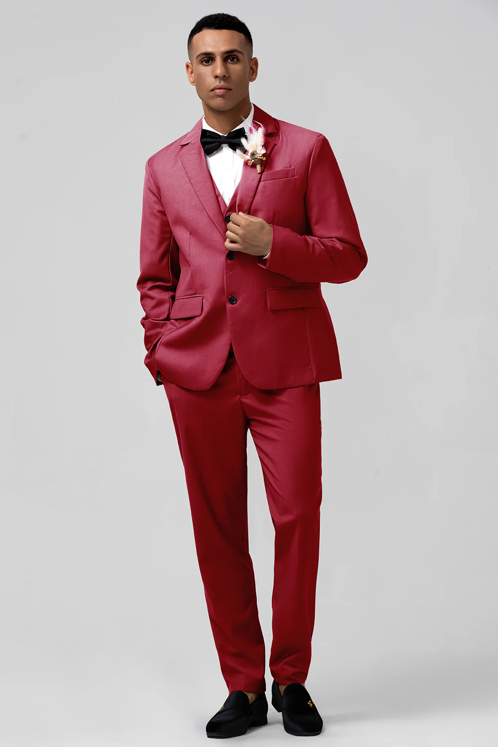 Coral Notched Lapel Single Breasted 3 Pieces Men's Suits - Image 12