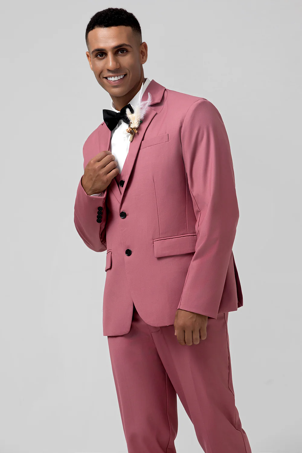 Coral Notched Lapel Single Breasted 3 Pieces Men's Suits - Image 3