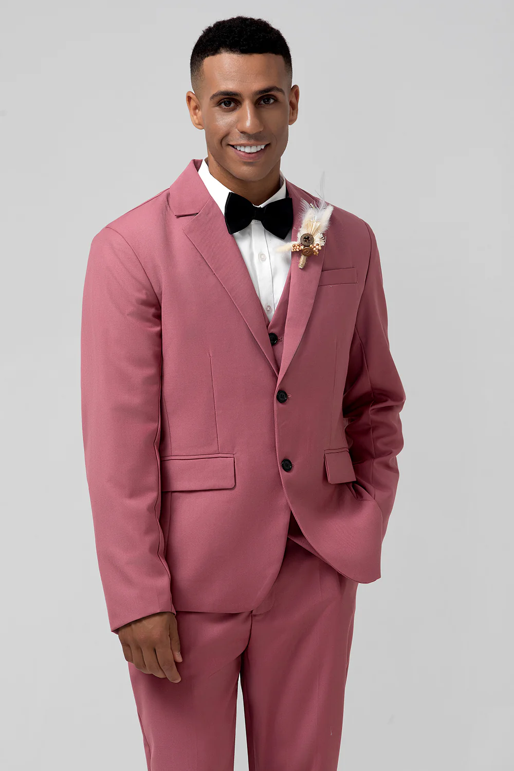 Coral Notched Lapel Single Breasted 3 Pieces Men's Suits - Image 4