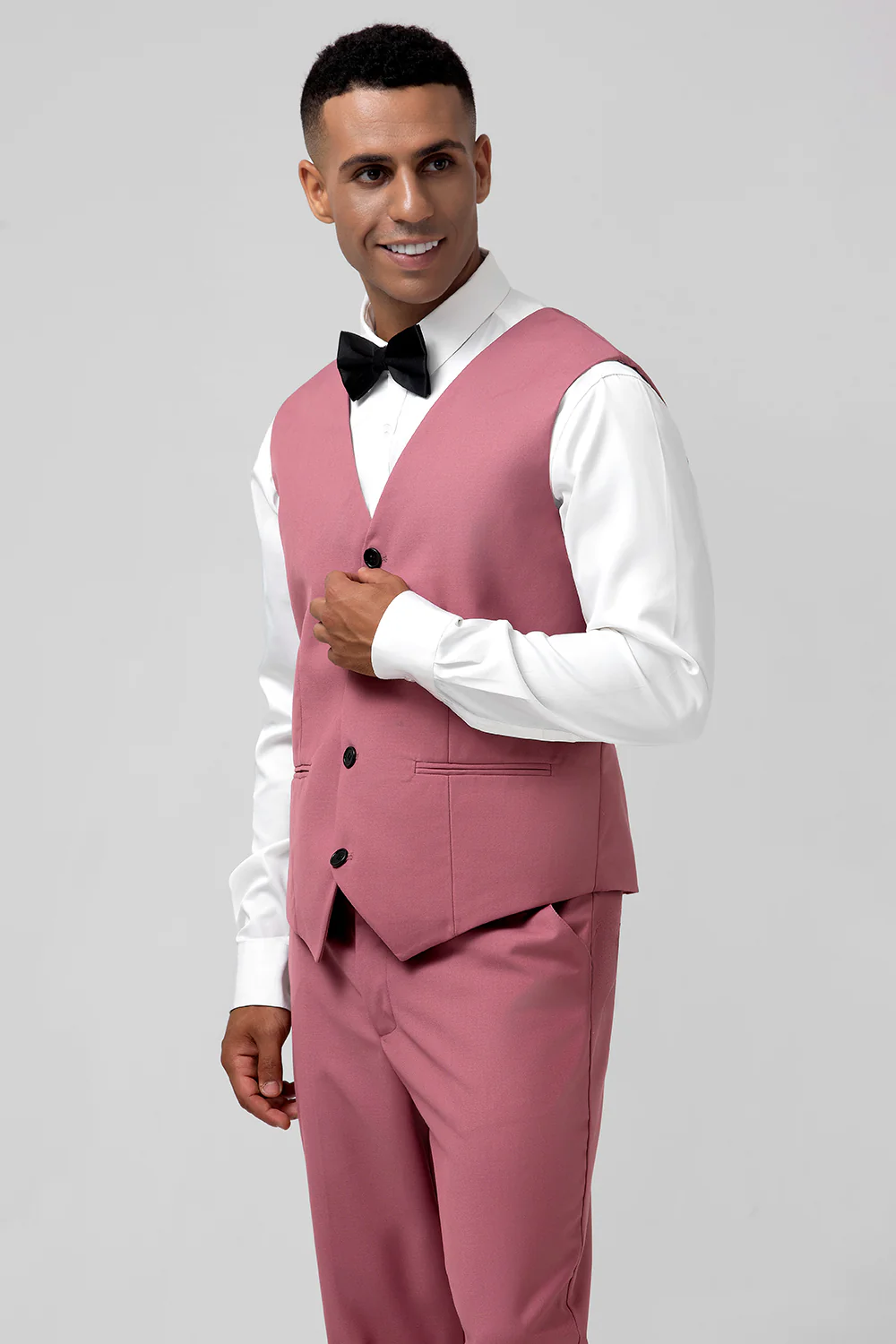 Coral Notched Lapel Single Breasted 3 Pieces Men's Suits - Image 5