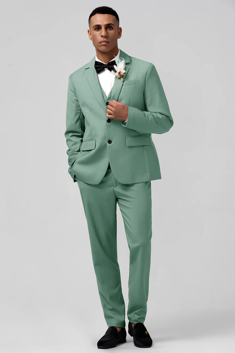 Coral Notched Lapel Single Breasted 3 Pieces Men's Suits - Image 9