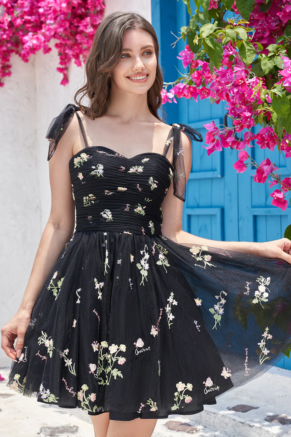 Cute A Line Spaghetti Straps Champagne Cocktail Dress with Embroidery - Image 13