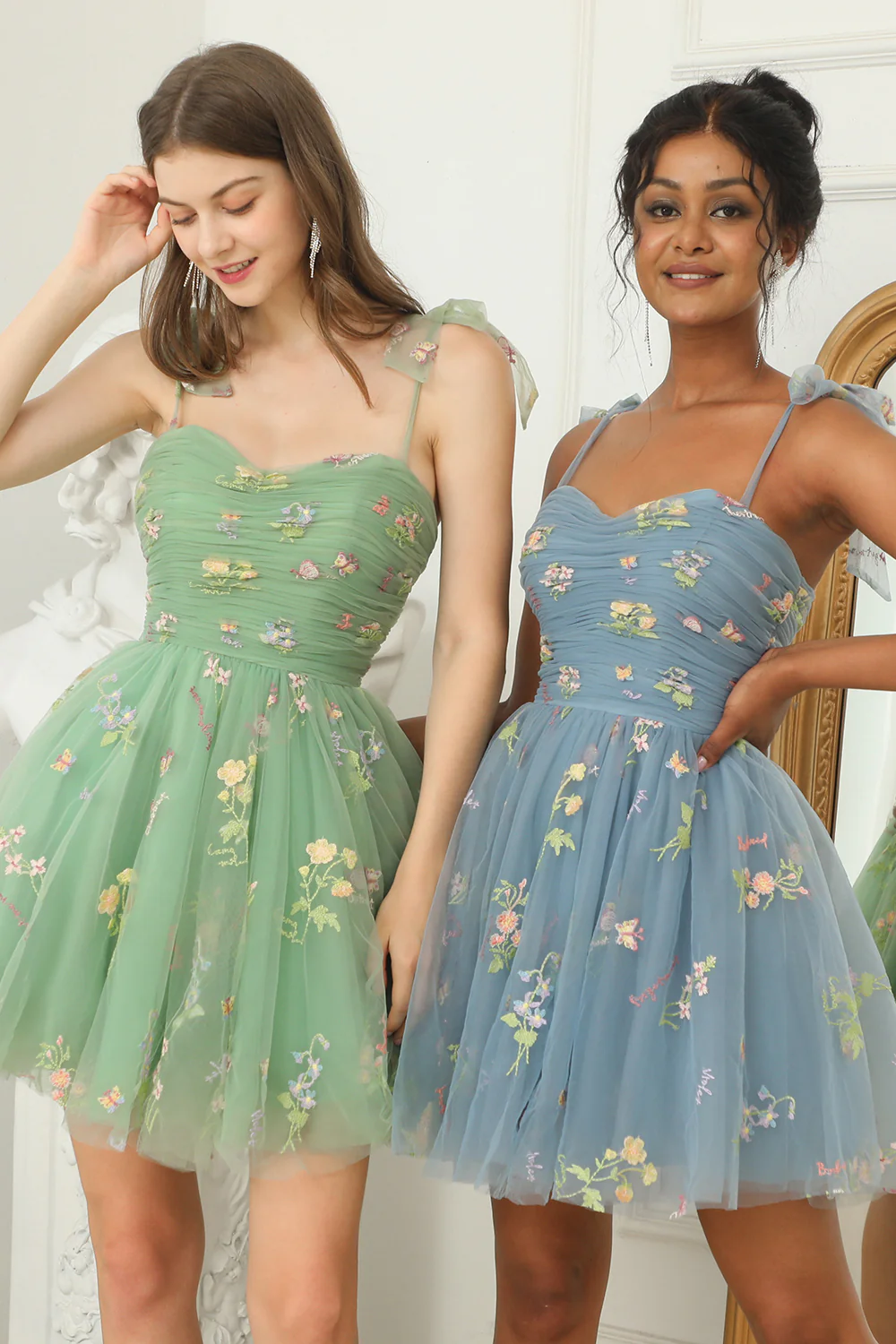 Cute A Line Spaghetti Straps Champagne Cocktail Dress with Embroidery - Image 8