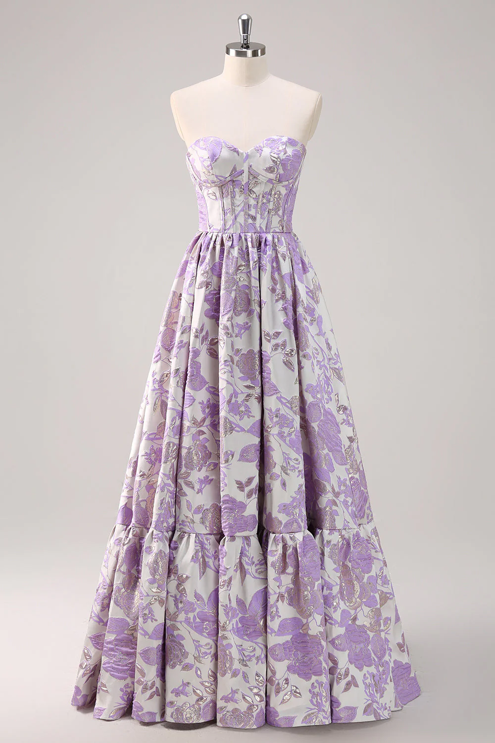 Cute Blue A-Line Sweetheart Brocade Corset Long Prom Dress - Image 13
