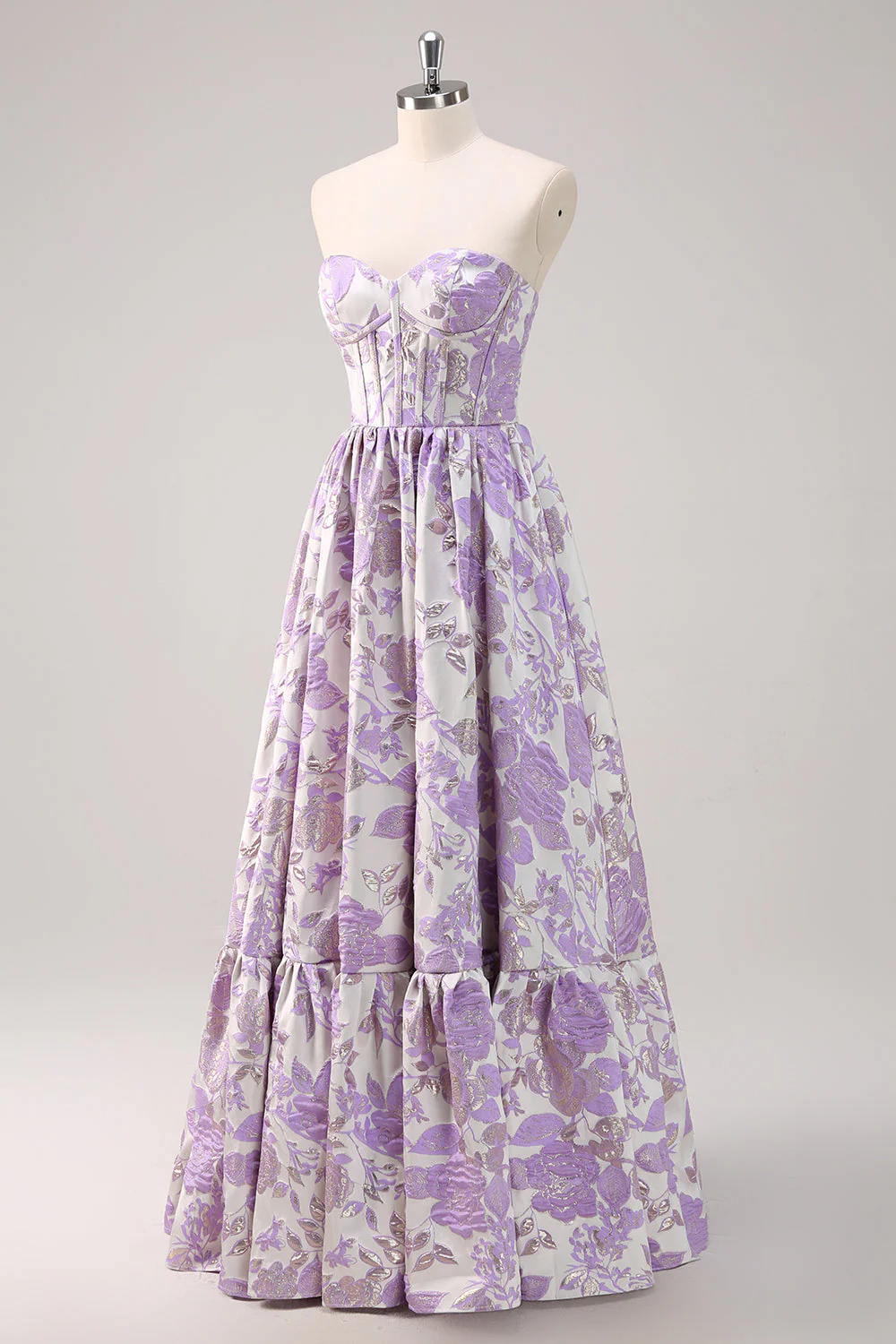 Cute Blue A-Line Sweetheart Brocade Corset Long Prom Dress - Image 15