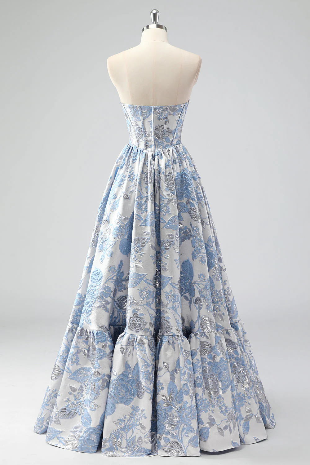 Cute Blue A-Line Sweetheart Brocade Corset Long Prom Dress - Image 2