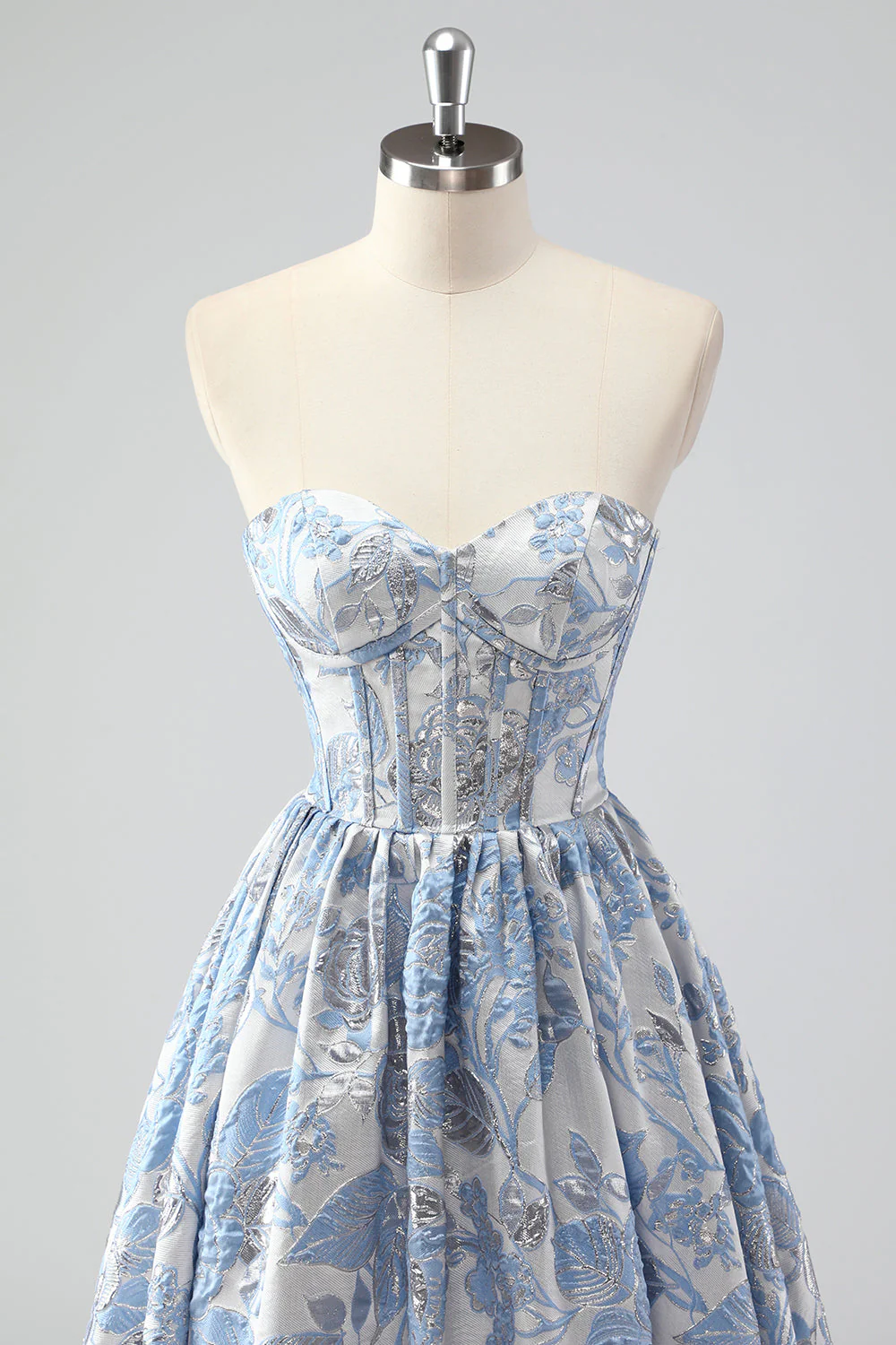 Cute Blue A-Line Sweetheart Brocade Corset Long Prom Dress - Image 4