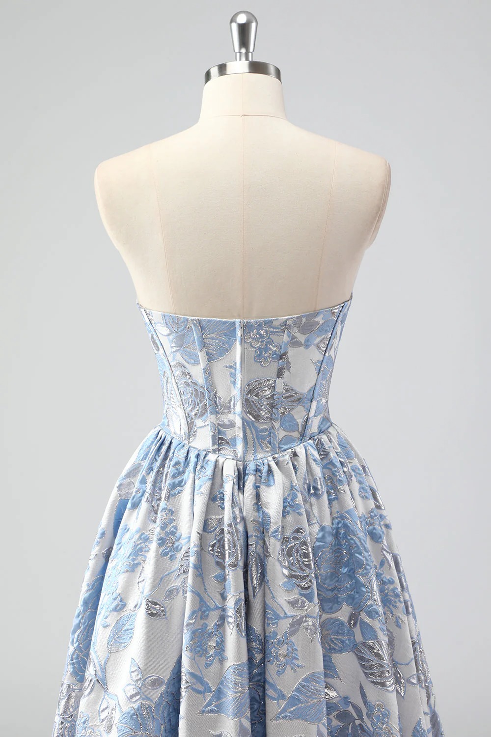 Cute Blue A-Line Sweetheart Brocade Corset Long Prom Dress - Image 5