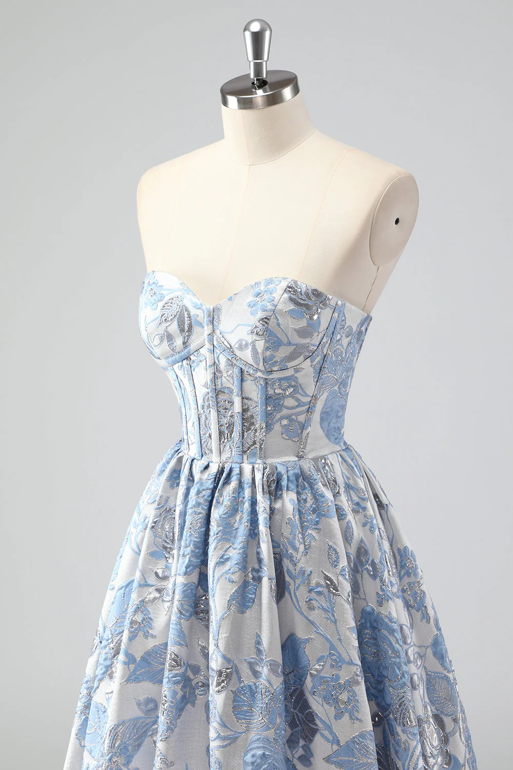 Cute Blue A-Line Sweetheart Brocade Corset Long Prom Dress - Image 6