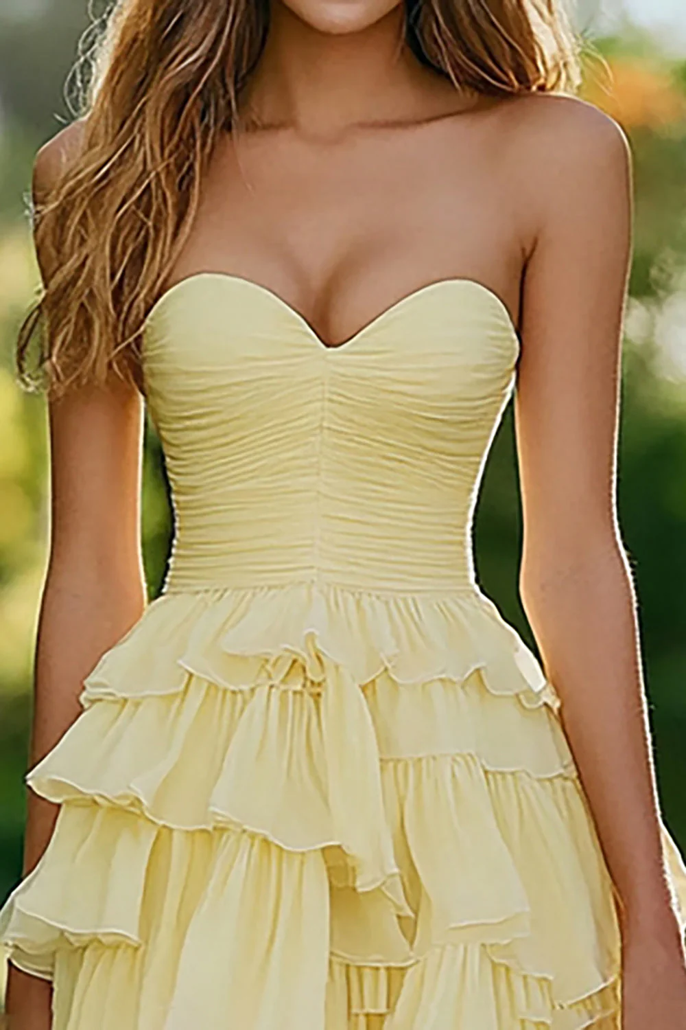 Daffodil Chiffon Sweetheart A-Line Ruffled Long Prom Dress - Image 3