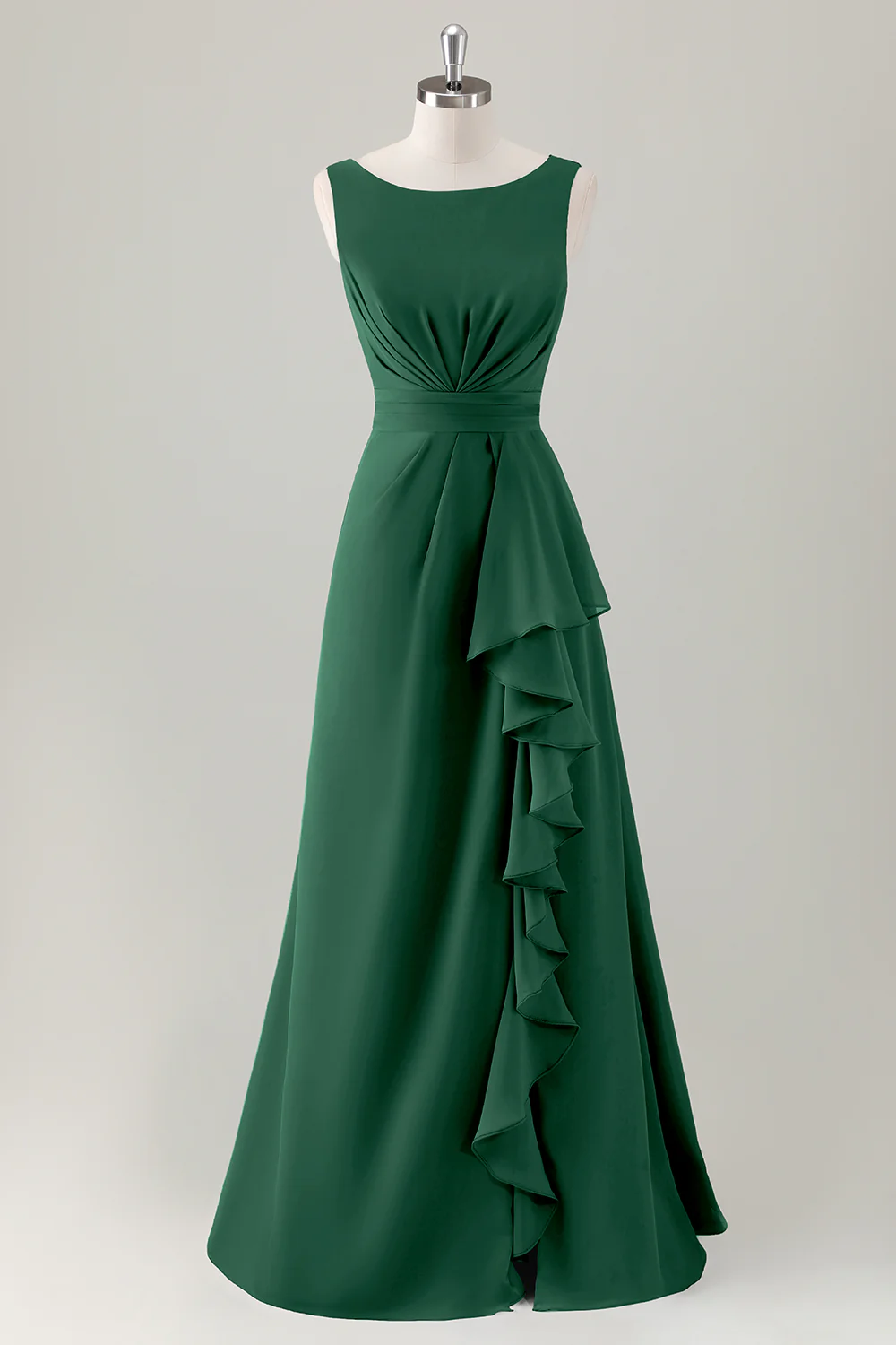Dark Blue A Line Ruffle Long Bridesmaid Dress with Slit - Image 13