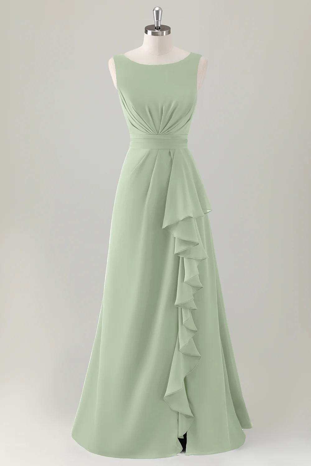 Dark Blue A Line Ruffle Long Bridesmaid Dress with Slit - Image 17