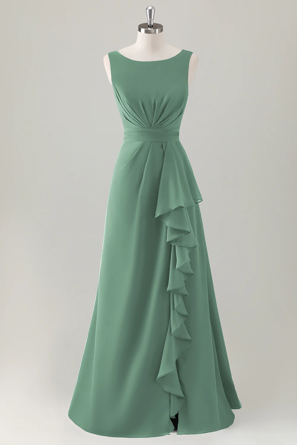 Dark Blue A Line Ruffle Long Bridesmaid Dress with Slit - Image 19