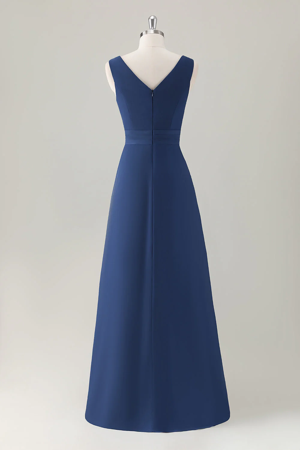 Dark Blue A Line Ruffle Long Bridesmaid Dress with Slit - Image 2