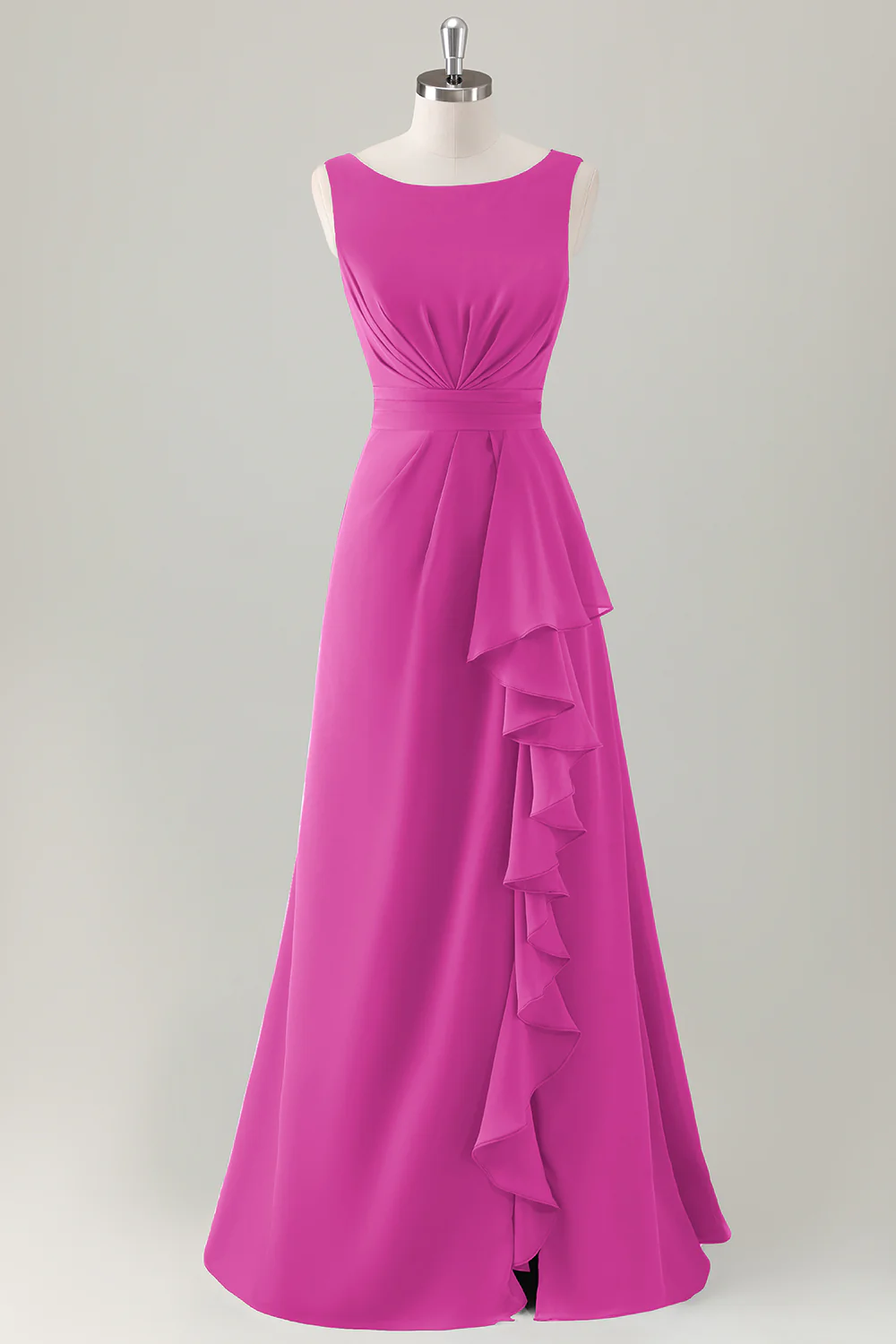 Dark Blue A Line Ruffle Long Bridesmaid Dress with Slit - Image 21