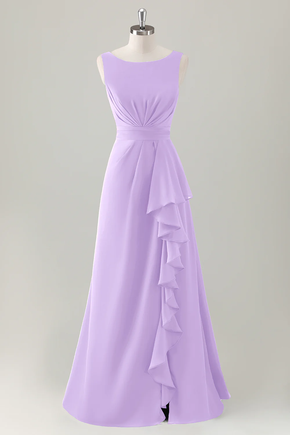 Dark Blue A Line Ruffle Long Bridesmaid Dress with Slit - Image 23