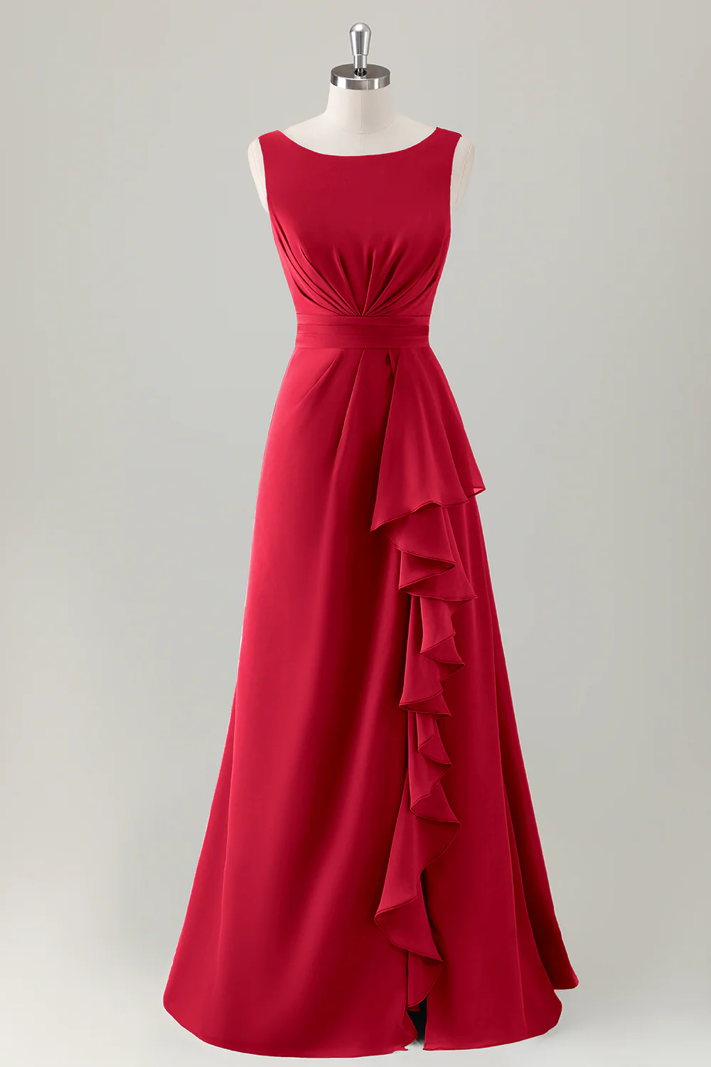 Dark Blue A Line Ruffle Long Bridesmaid Dress with Slit - Image 25