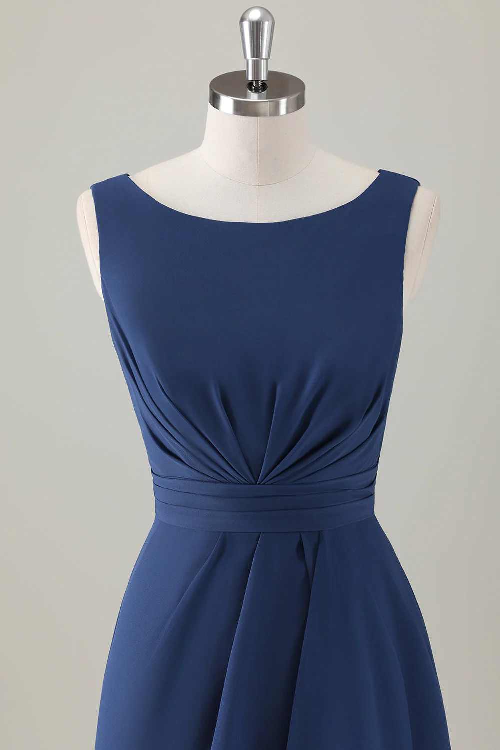 Dark Blue A Line Ruffle Long Bridesmaid Dress with Slit - Image 4