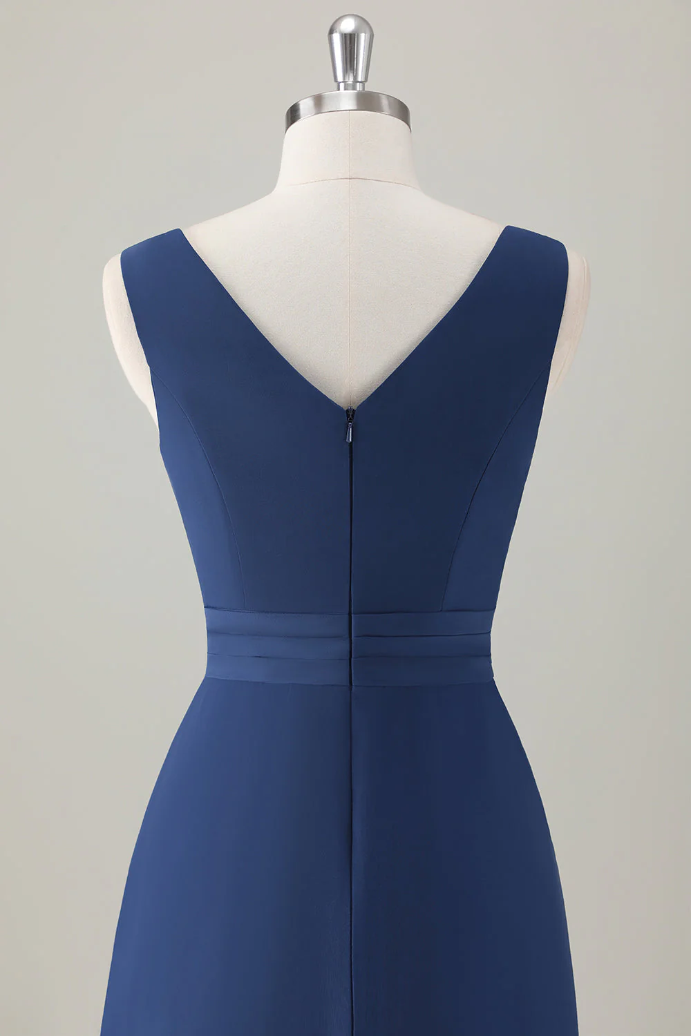 Dark Blue A Line Ruffle Long Bridesmaid Dress with Slit - Image 5
