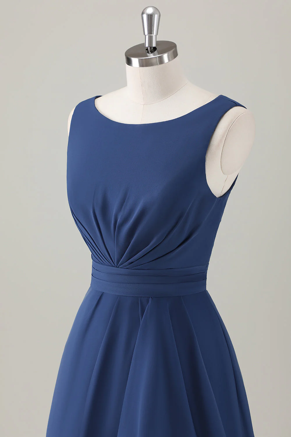 Dark Blue A Line Ruffle Long Bridesmaid Dress with Slit - Image 6
