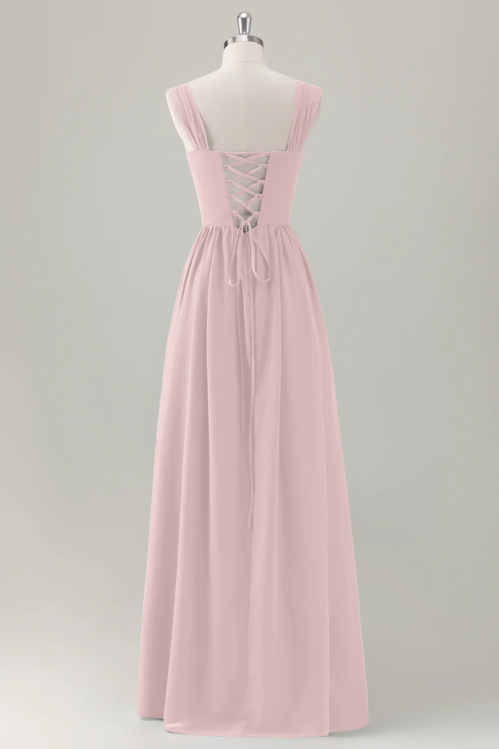 Dark Blue A Line Square Neck Corset Long Bridesmaid Dress with Lace Up Back - Image 10