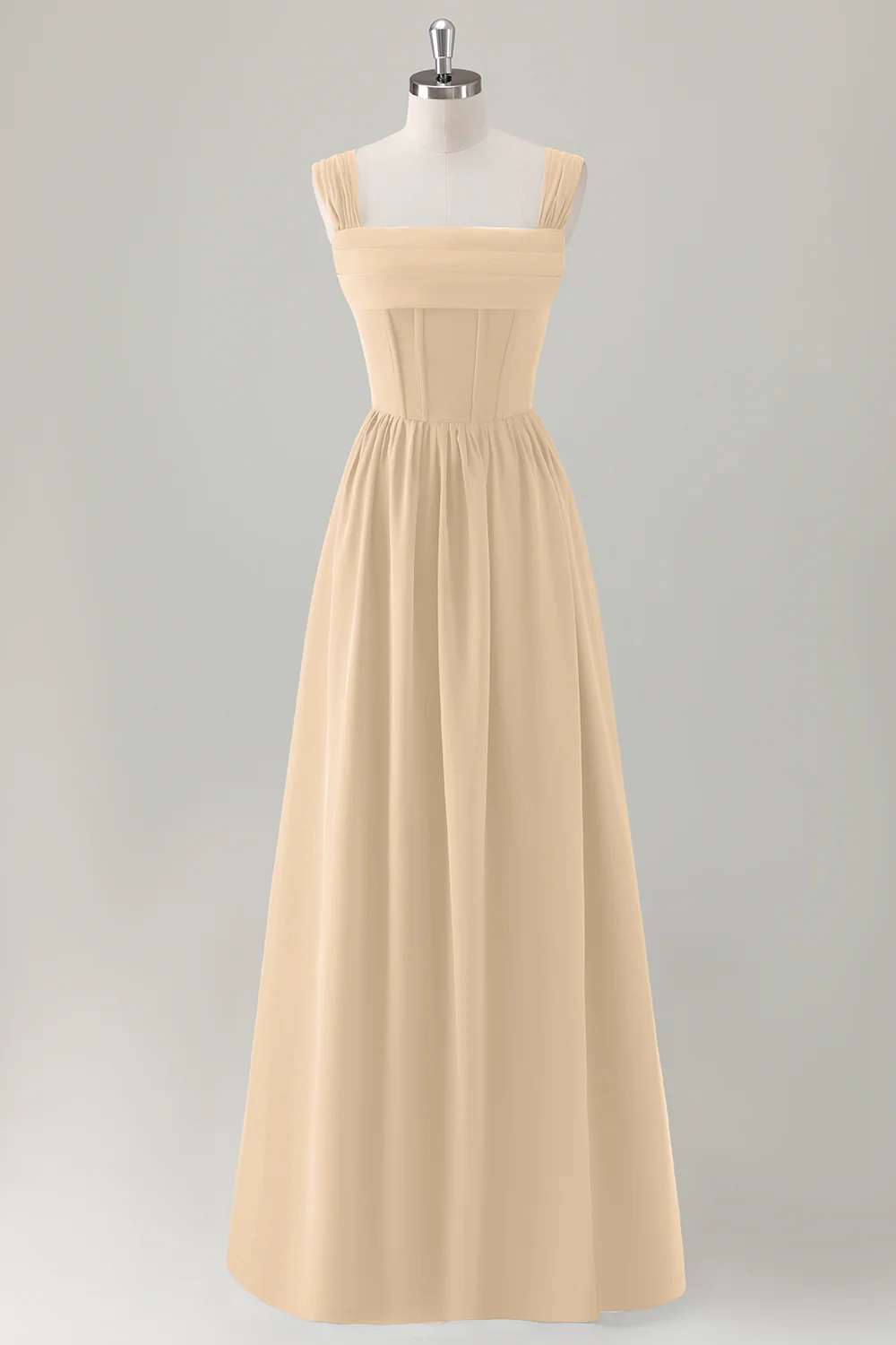 Dark Blue A Line Square Neck Corset Long Bridesmaid Dress with Lace Up Back - Image 11