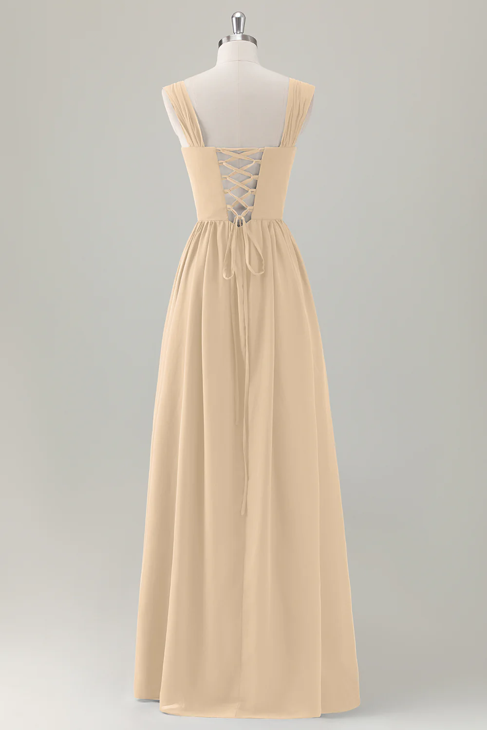 Dark Blue A Line Square Neck Corset Long Bridesmaid Dress with Lace Up Back - Image 12