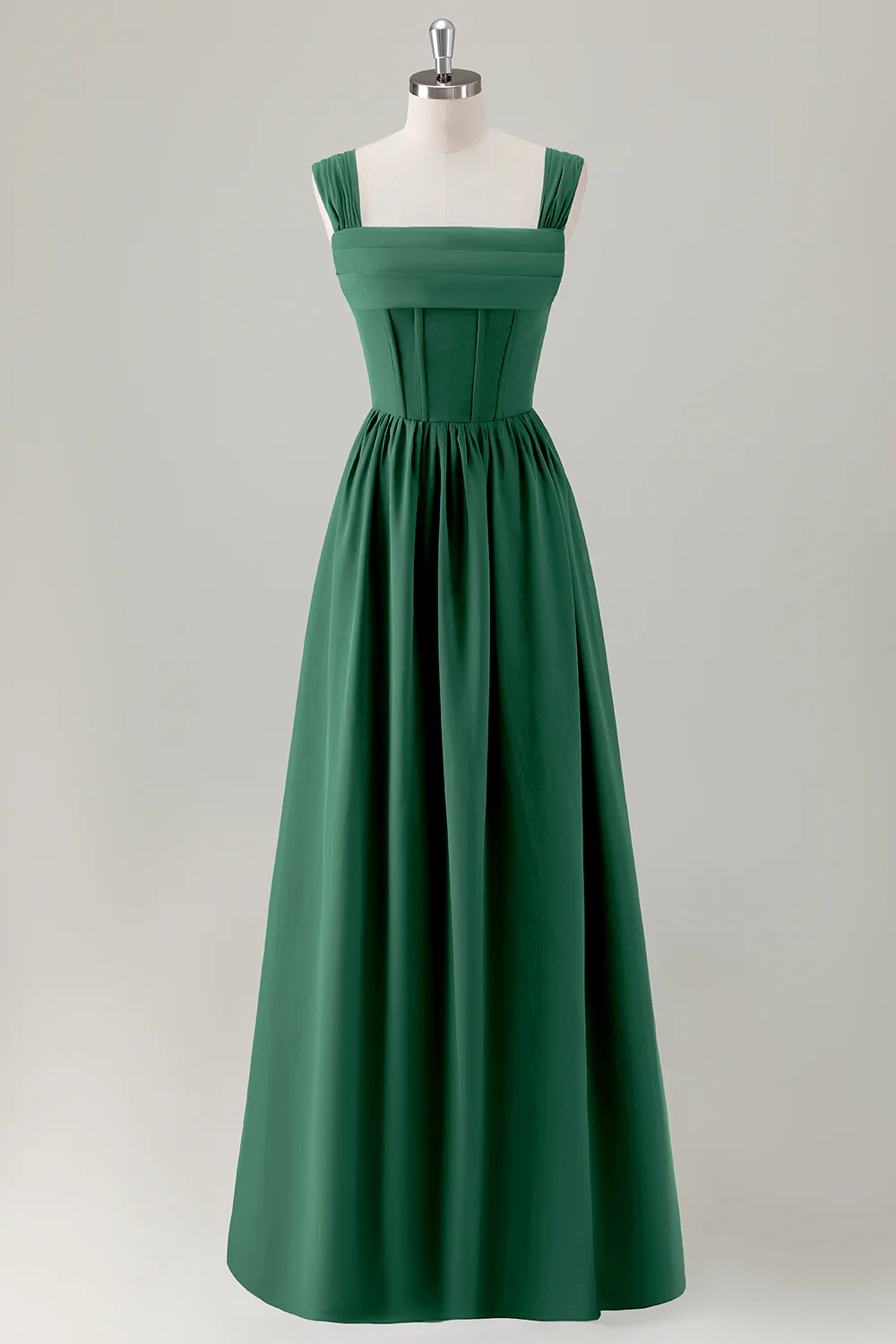 Dark Blue A Line Square Neck Corset Long Bridesmaid Dress with Lace Up Back - Image 13