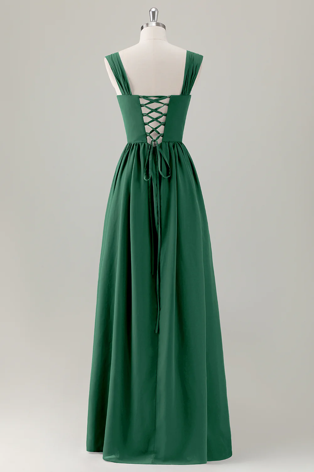 Dark Blue A Line Square Neck Corset Long Bridesmaid Dress with Lace Up Back - Image 14