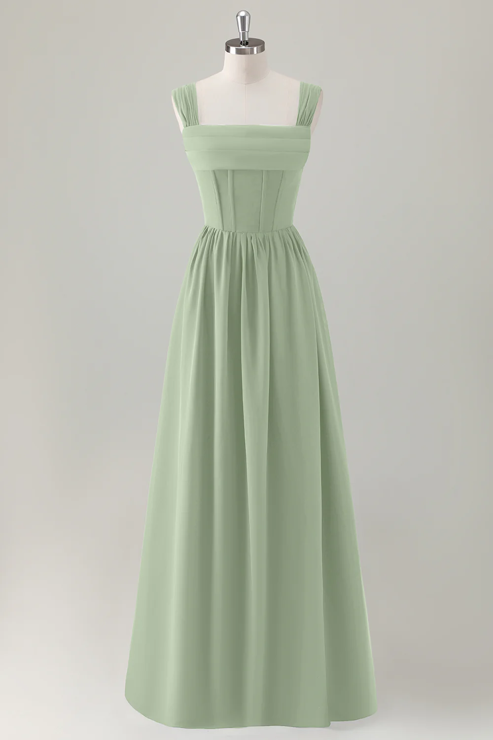 Dark Blue A Line Square Neck Corset Long Bridesmaid Dress with Lace Up Back - Image 17