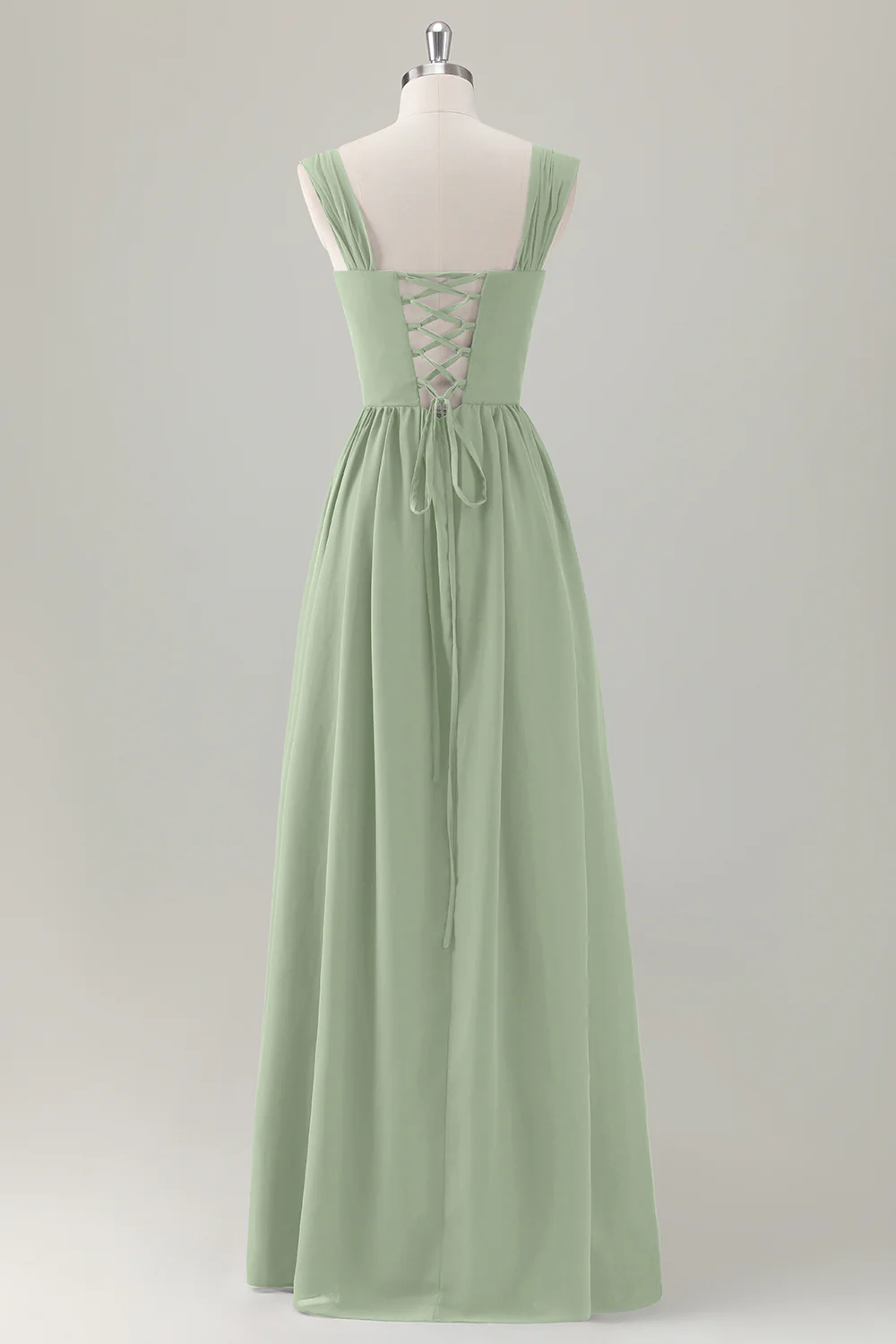 Dark Blue A Line Square Neck Corset Long Bridesmaid Dress with Lace Up Back - Image 18