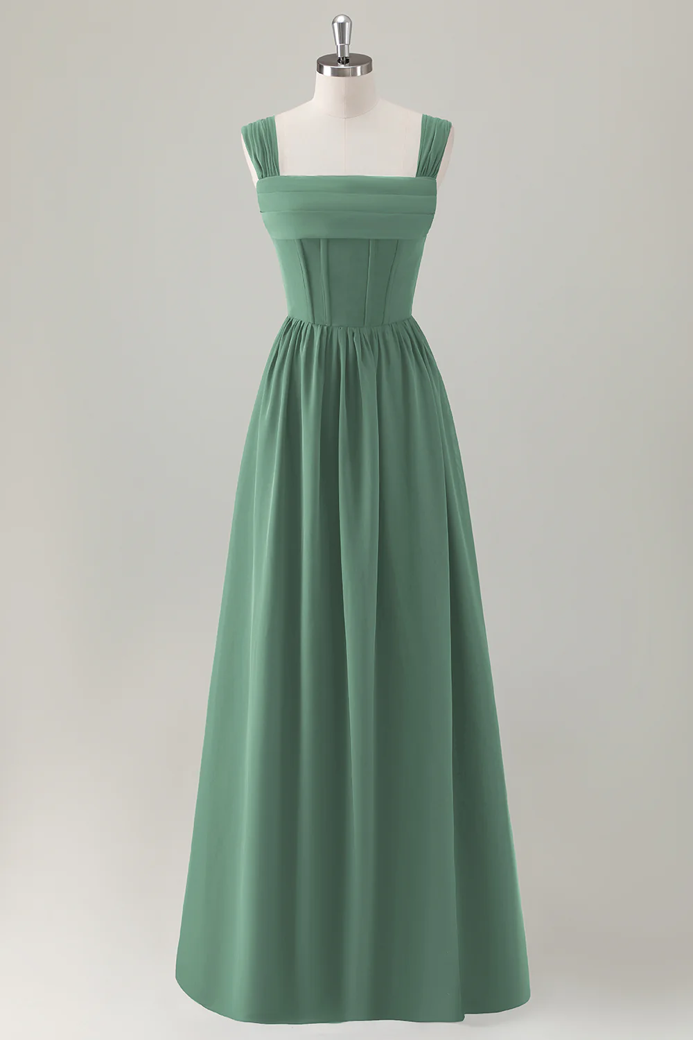 Dark Blue A Line Square Neck Corset Long Bridesmaid Dress with Lace Up Back - Image 19