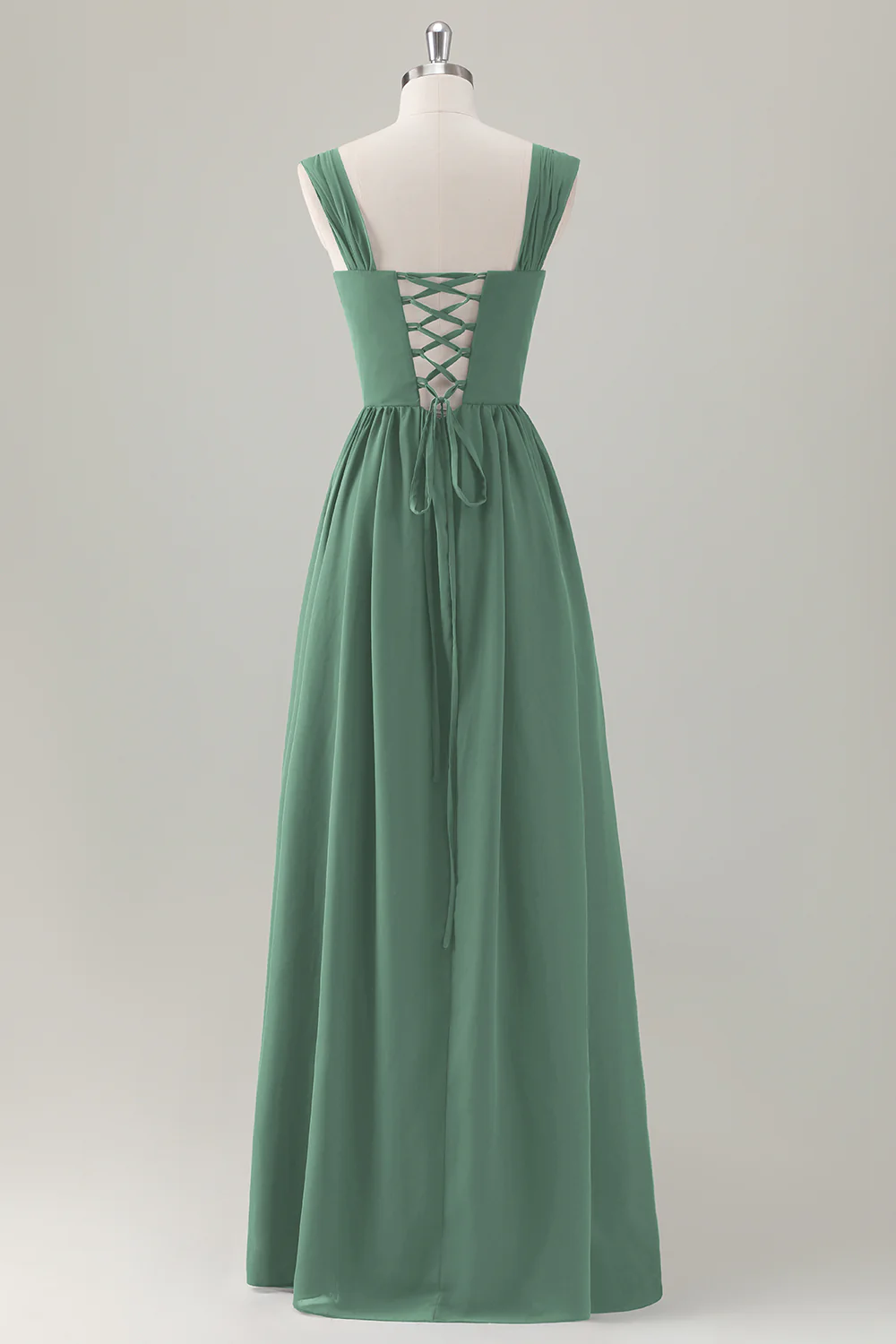 Dark Blue A Line Square Neck Corset Long Bridesmaid Dress with Lace Up Back - Image 20