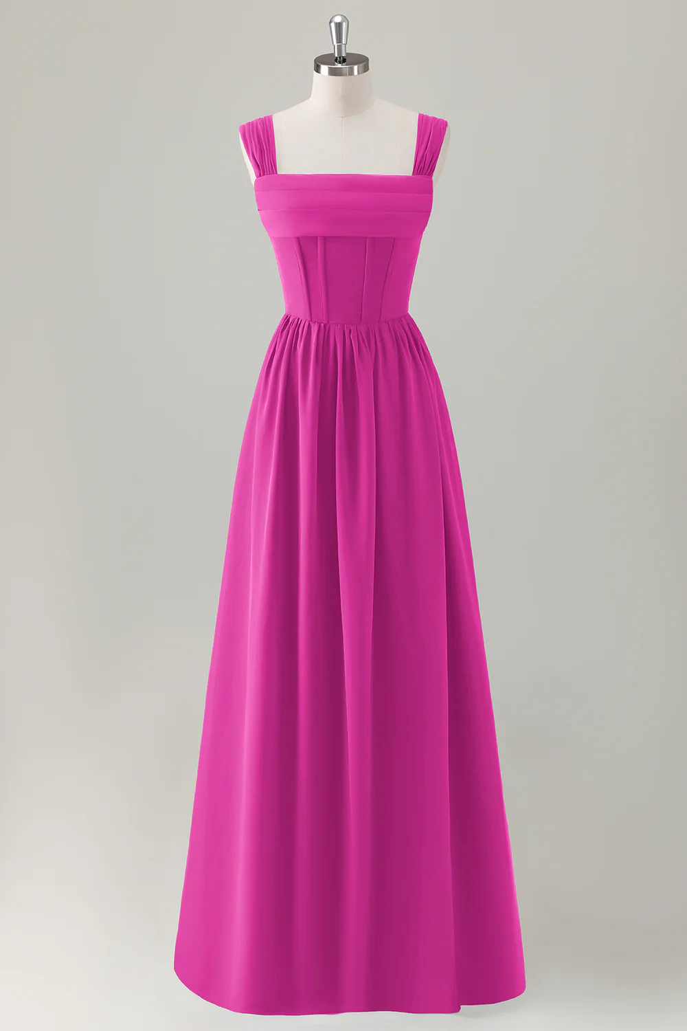 Dark Blue A Line Square Neck Corset Long Bridesmaid Dress with Lace Up Back - Image 21