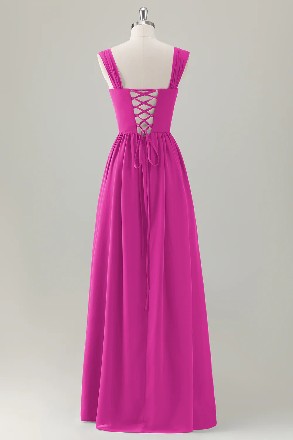 Dark Blue A Line Square Neck Corset Long Bridesmaid Dress with Lace Up Back - Image 22