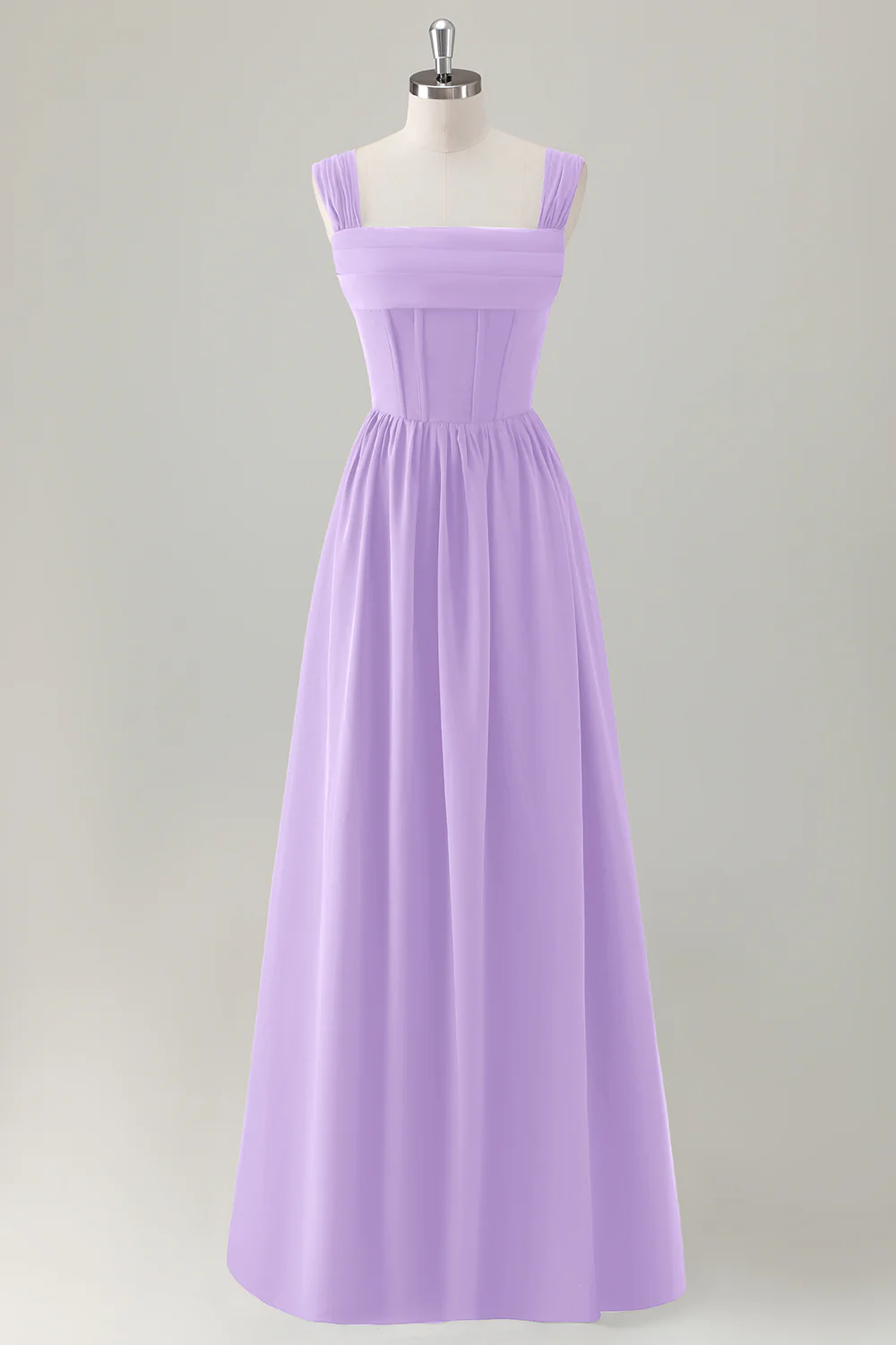 Dark Blue A Line Square Neck Corset Long Bridesmaid Dress with Lace Up Back - Image 23