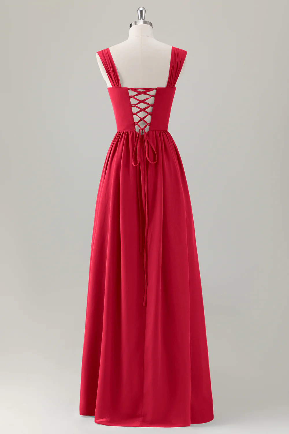 Dark Blue A Line Square Neck Corset Long Bridesmaid Dress with Lace Up Back - Image 26
