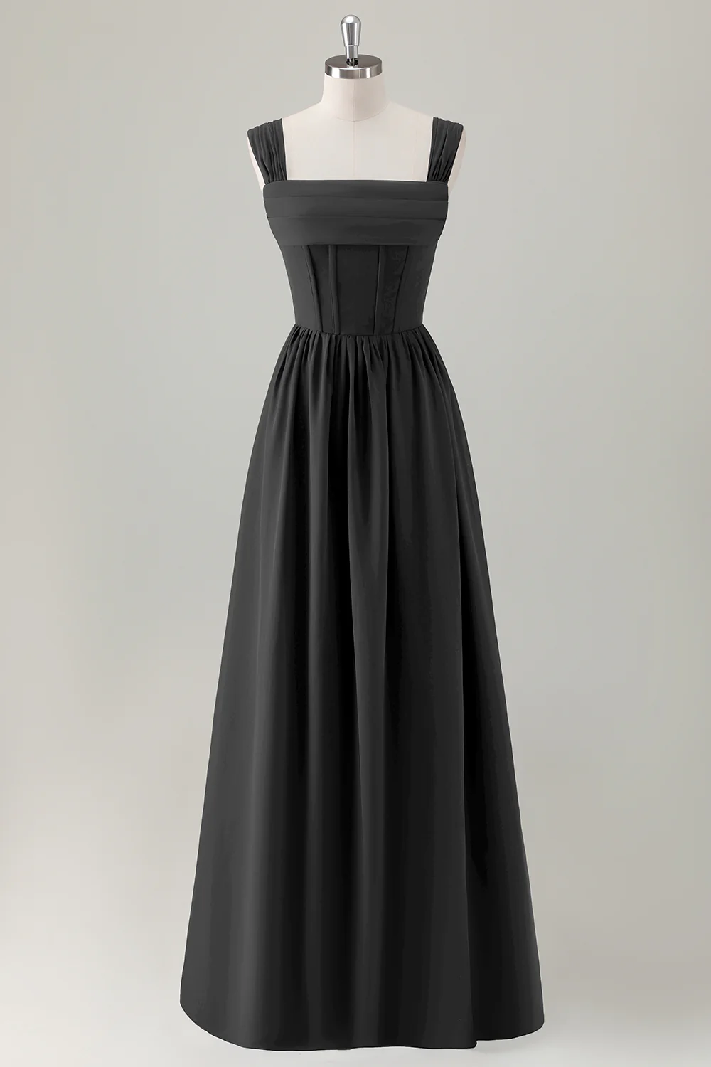 Dark Blue A Line Square Neck Corset Long Bridesmaid Dress with Lace Up Back - Image 7