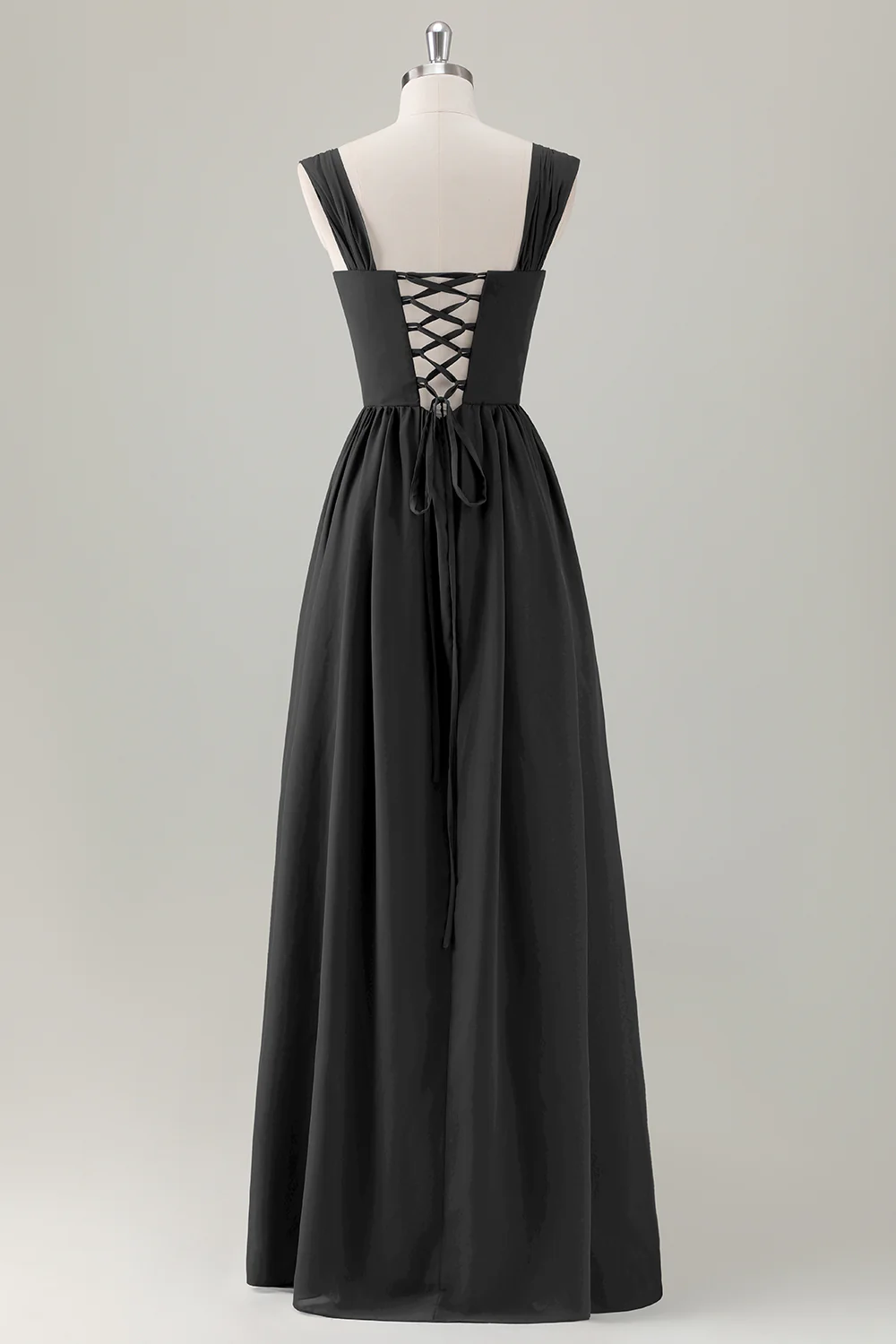 Dark Blue A Line Square Neck Corset Long Bridesmaid Dress with Lace Up Back - Image 8