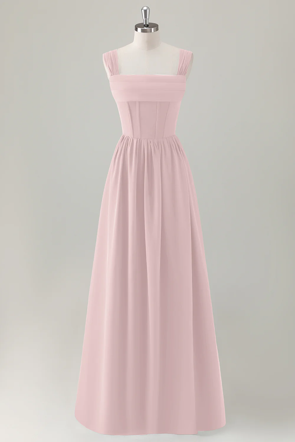 Dark Blue A Line Square Neck Corset Long Bridesmaid Dress with Lace Up Back - Image 9