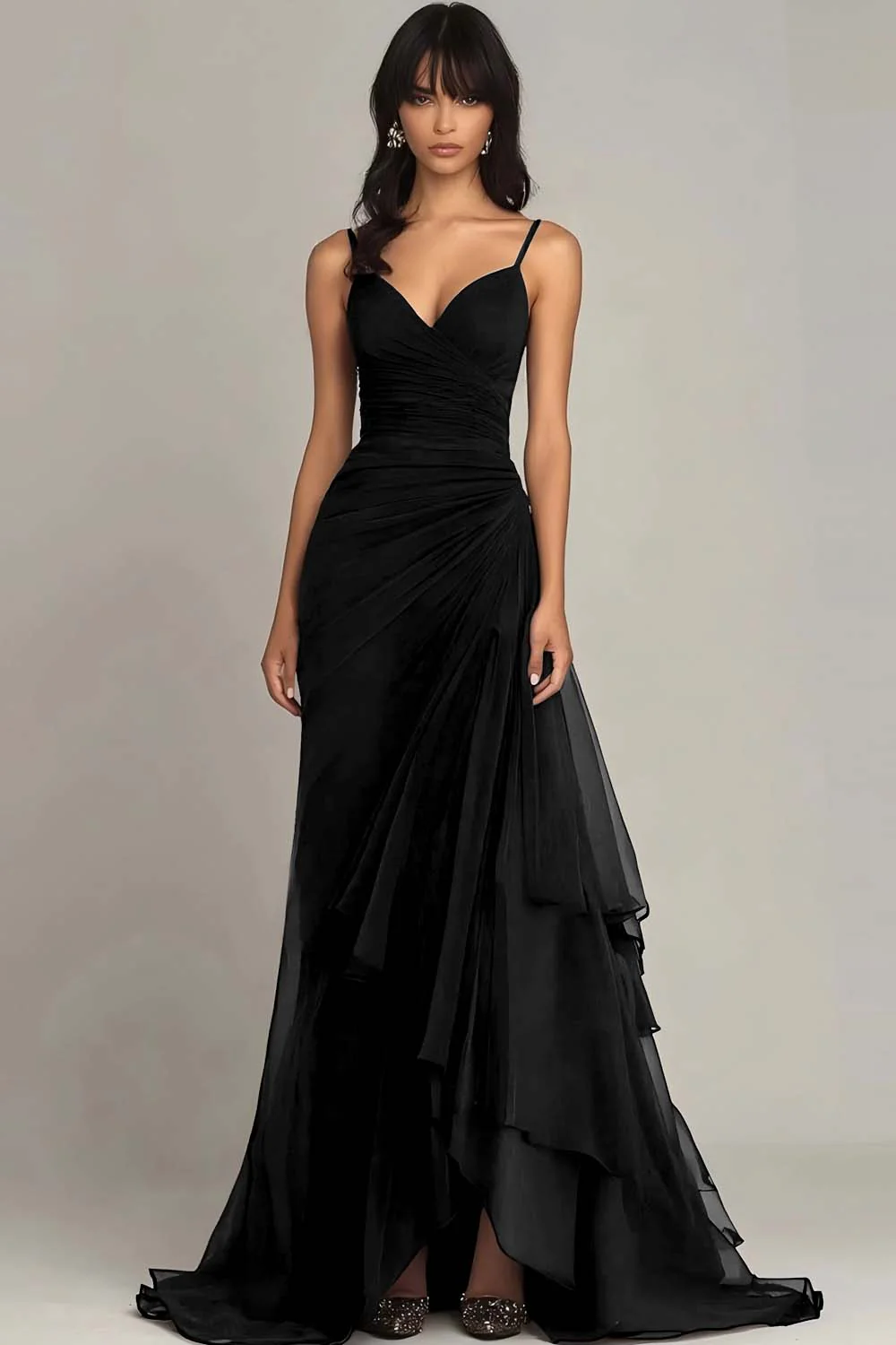 Dark Brown Spaghetti Straps A Line Ruffled Evening Dress - Image 2