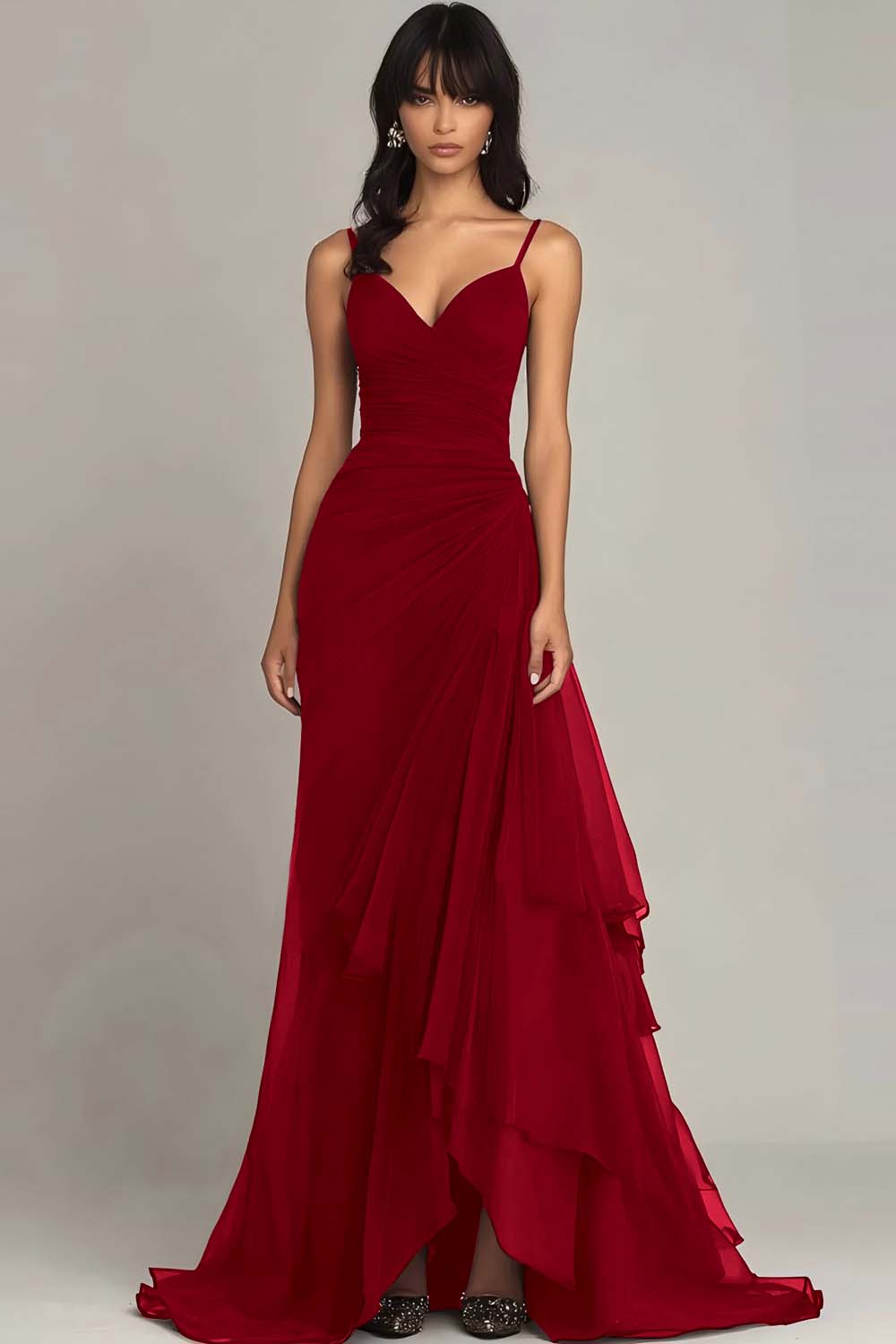 Dark Brown Spaghetti Straps A Line Ruffled Evening Dress - Image 3