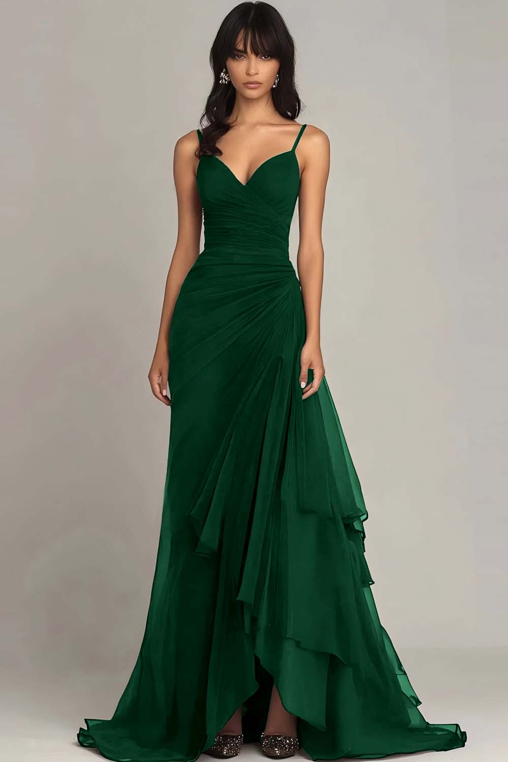 Dark Brown Spaghetti Straps A Line Ruffled Evening Dress - Image 4