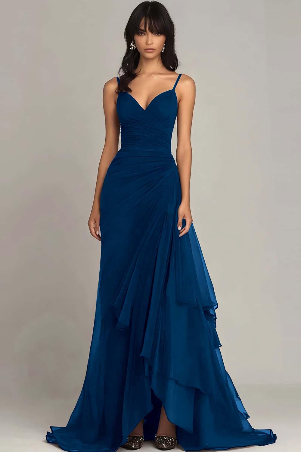 Dark Brown Spaghetti Straps A Line Ruffled Evening Dress - Image 7