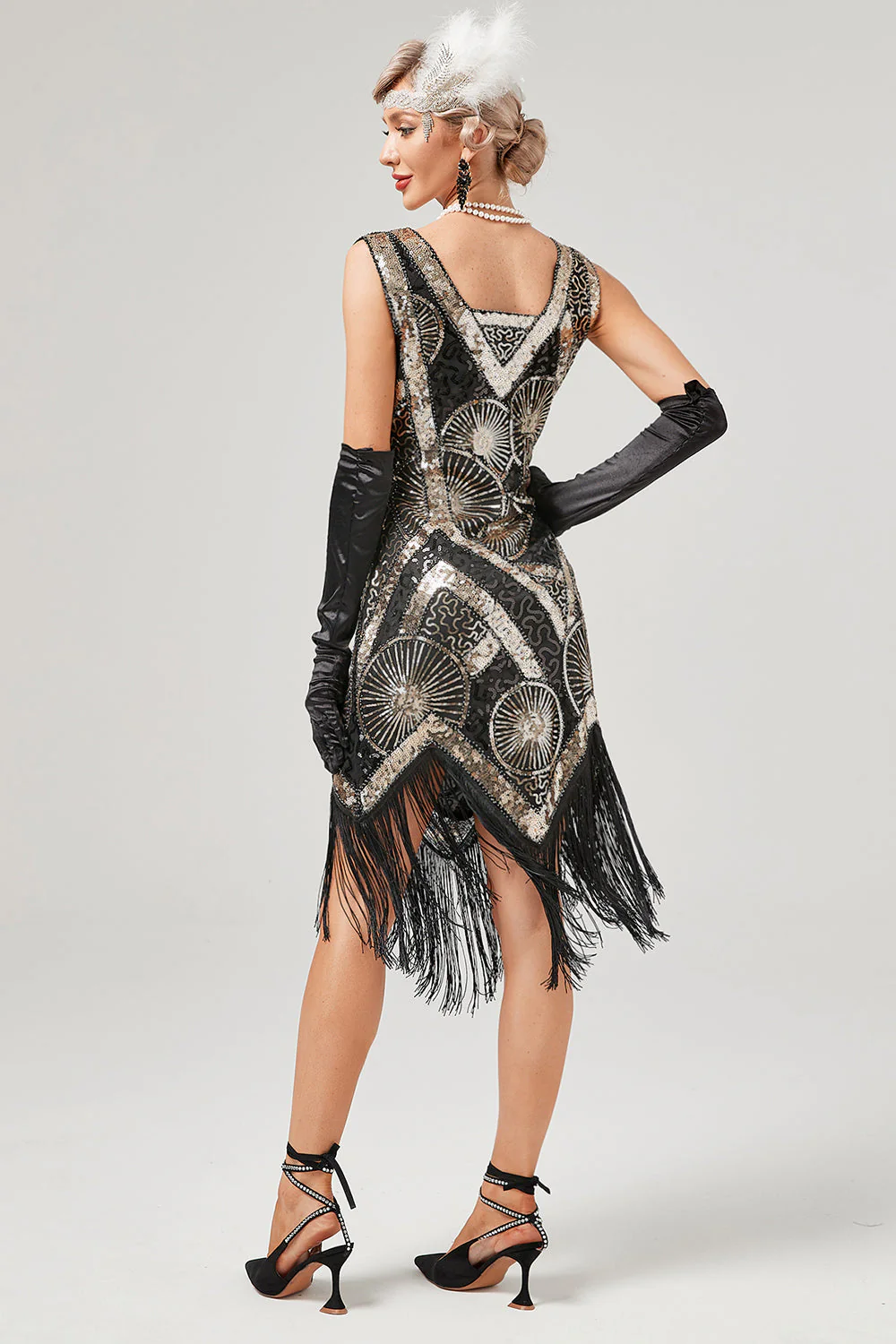 Dark Green 1920s Flapper Dress With Fringes - Image 7